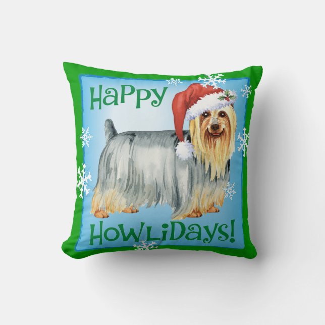 Happy Howlidays Silky Terrier Cushion (Front)