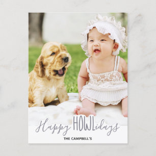 Happy HOWLidays Silver Grey Puppy Dog Pet Photo Holiday Postcard