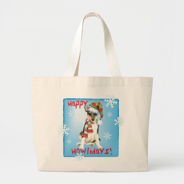 Happy Howlidays Smooth Collie Large Tote Bag (Front)