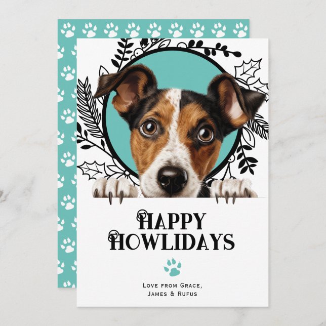 Happy Howlidays Smooth Fox Terrier Dog Christmas Holiday Card (Front/Back)