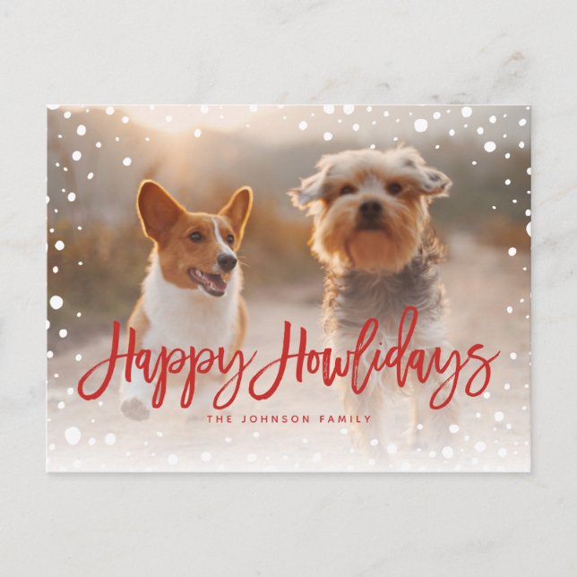 Happy Howlidays Snow Red | Pet Dog Photo Holiday Postcard (Front)