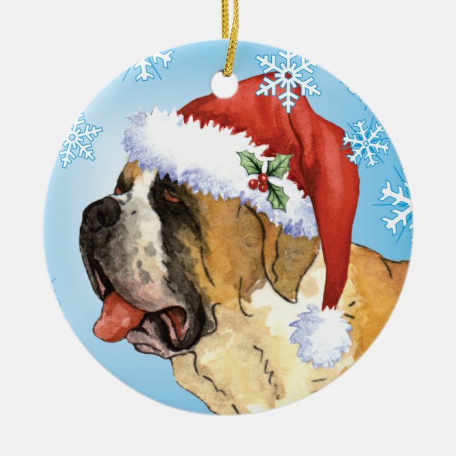 Happy Howlidays St. Bernard Ceramic Tree Decoration (Front)