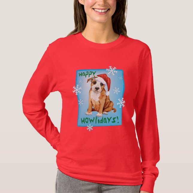 Happy Howlidays Staffordshire Bull Terrier T-Shirt (Front)