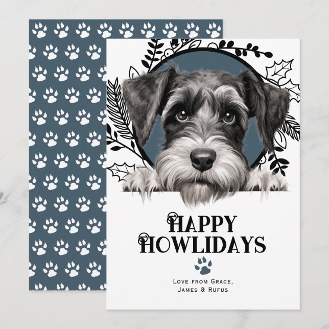 Happy Howlidays Standard Schnauzer Dog Christmas Holiday Card (Front/Back)