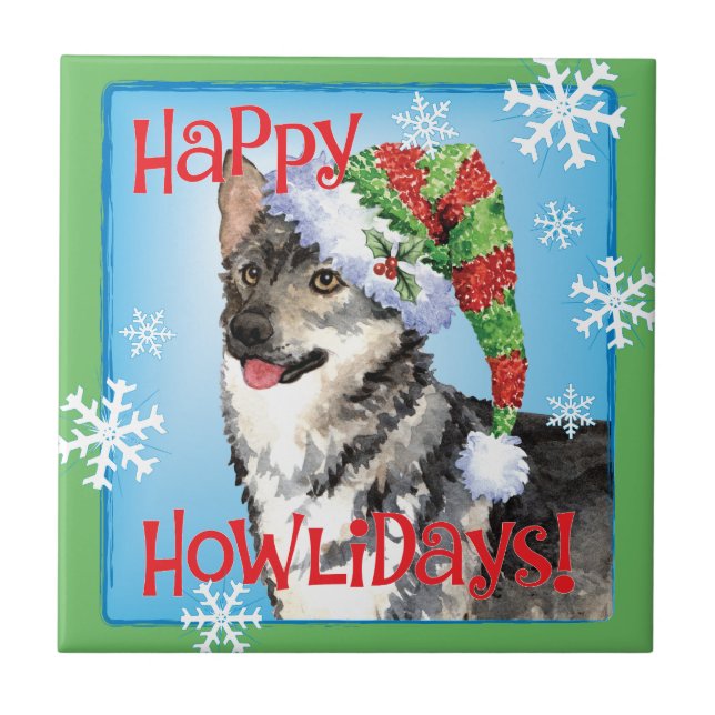 Happy Howlidays Swedish Vallhund Tile (Front)