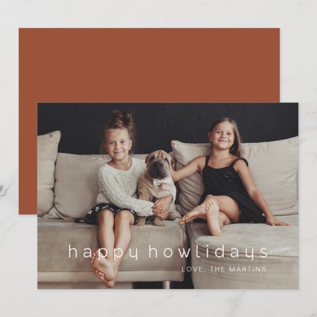 Happy Howlidays Terracotta Photo Pet Holiday Card (Front/Back)