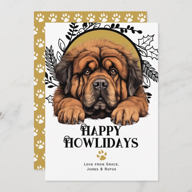 Happy Howlidays Tibetan Mastiff Dog Christmas Holiday Card (Front/Back)