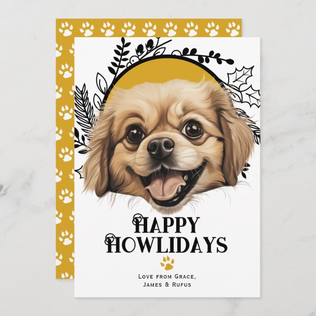 Happy Howlidays Tibetan Spaniel Dog Christmas Holiday Card (Front/Back)