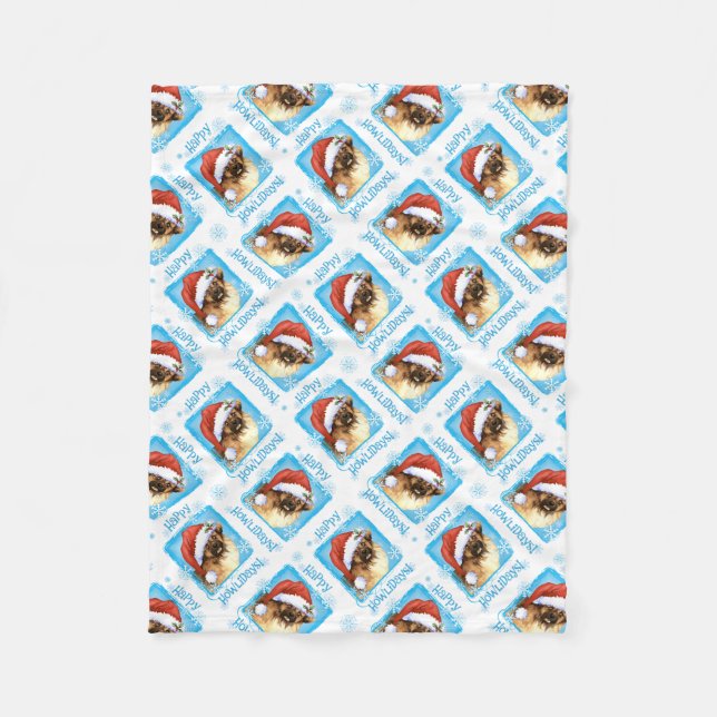 Happy Howlidays Tibetan Spaniel Fleece Blanket (Front)