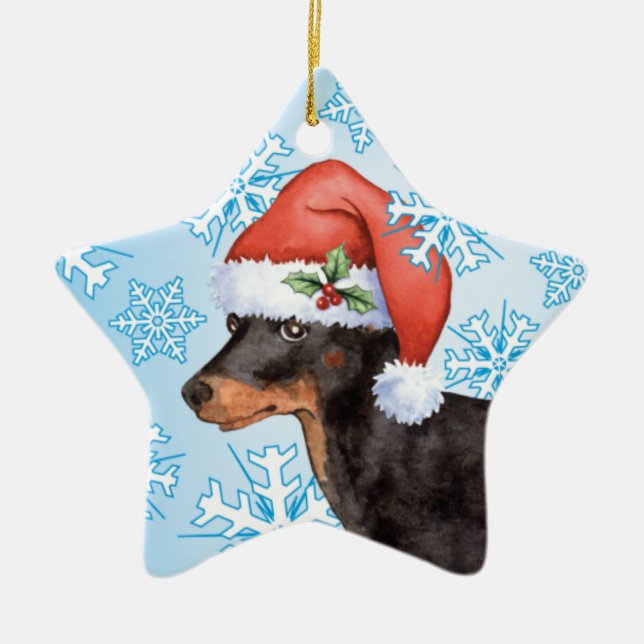 Happy Howlidays Toy Manchester Terrier Ceramic Tree Decoration (Front)