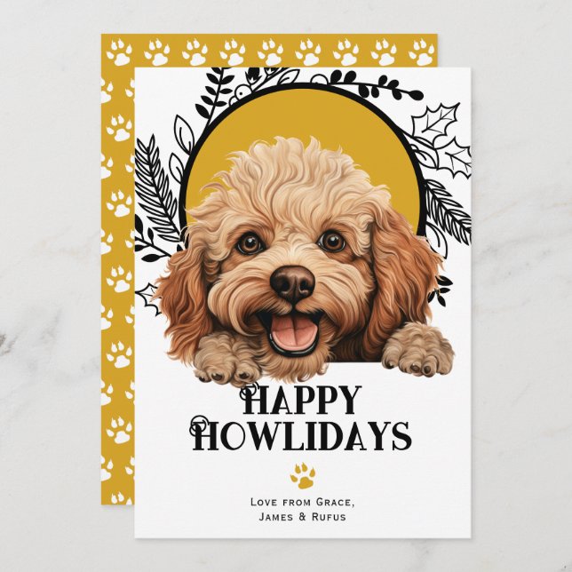 Happy Howlidays Toy Poodle Dog Christmas  Holiday Card (Front/Back)