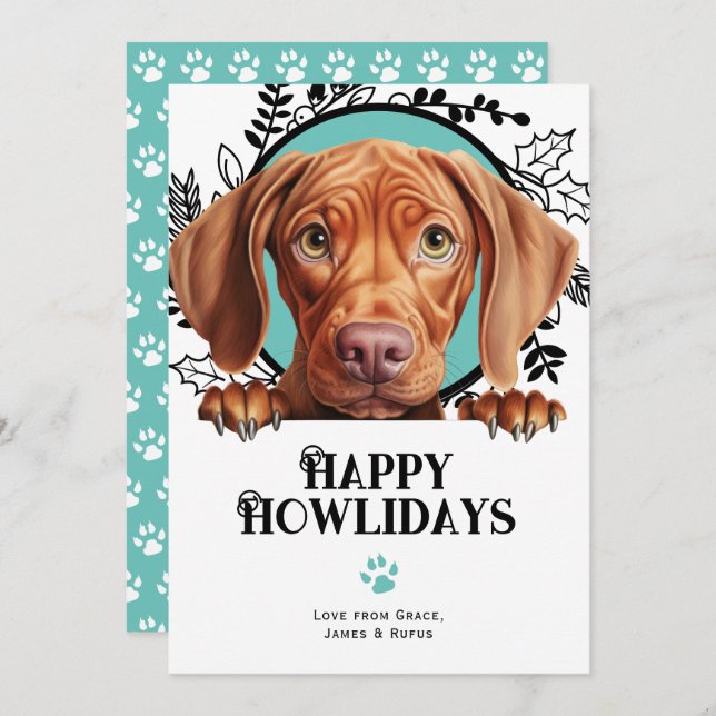 Happy Howlidays Vizsla Dog Christmas Holiday Card (Front/Back)