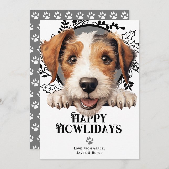 Happy Howlidays Wire Fox Terrier Dog Christmas  Holiday Card (Front/Back)