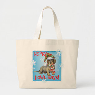 Happy Howlidays Wirehaired Dachshund Large Tote Bag