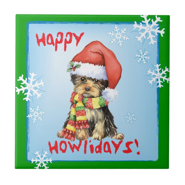 Happy Howlidays Yorkie Tile (Front)