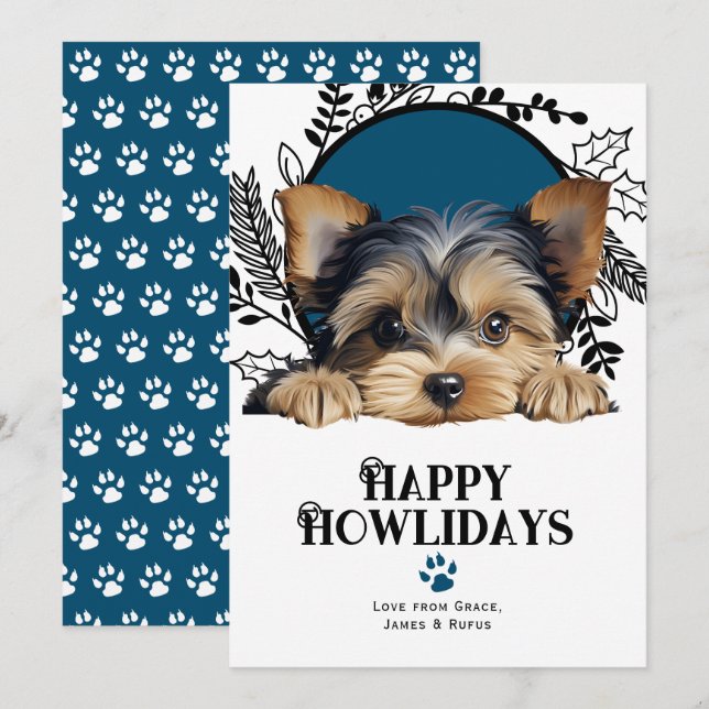 Happy Howlidays Yorkshire Terrier Dog Christmas Holiday Card (Front/Back)