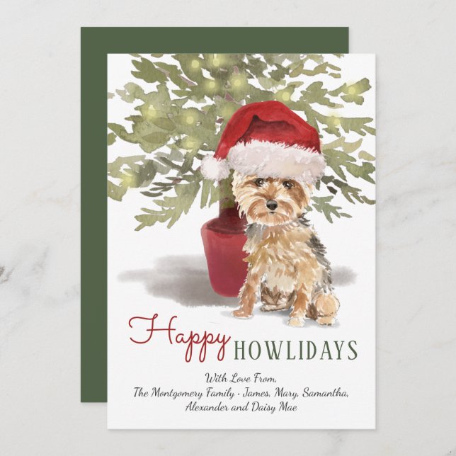 Happy Howlidays Yorkshire Terrier Watercolor Holiday Card (Front/Back)
