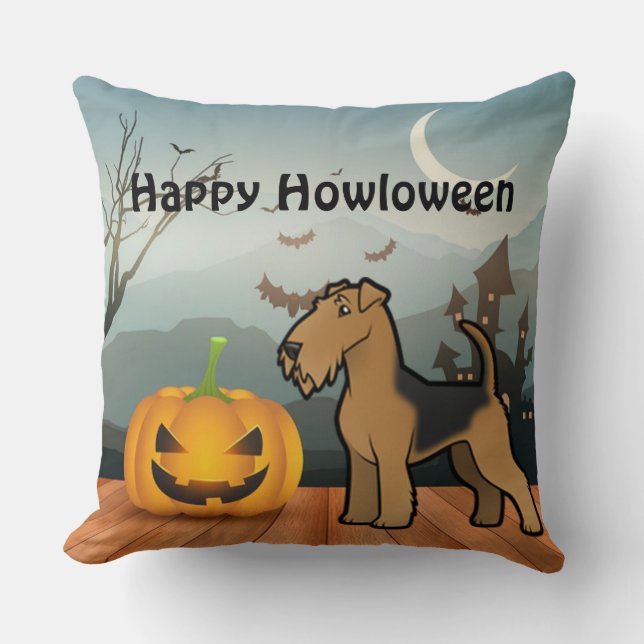 Happy Howloween Airedale Terrier Cushion (Front)