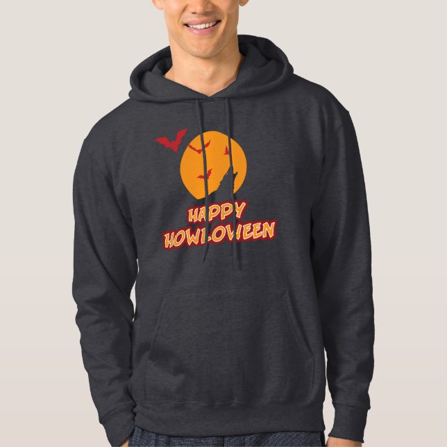 Happy Howloween Howling Wolf's Head T-Shirt Hoodie (Front)