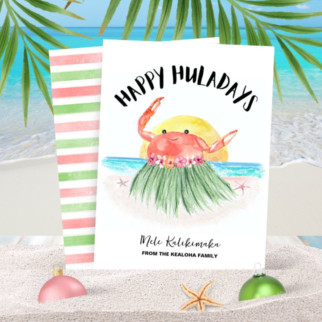 Happy Huladays Crab Beach Tropical Christmas Holiday Card (Creator Uploaded)