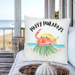 Happy Huladays Crab Tropical Beach Christmas Cushion<br><div class="desc">Bring the whimsical charm of beach a Christmas to your home with this 'Happy Huladays Crab' Christmas throw pillow featuring original artwork of a cute crab hula dancing by the sea. This island-inspired, plush pillow adds both comfort and a tropical touch to your space. Whether you're decorating your sofa for...</div>