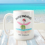 Happy Huladays Flamingo Santa Beach Christmas Coffee Mug<br><div class="desc">Bring holiday cheer with a tropical twist to your morning routine with this Happy Huladays Flamingo Beach Christmas Mug. Featuring a flamingo in Santa hat, hula dancing by the turquoise sea, it perfectly pairs Christmas and beach vibes. The mug’s generous size ensures a substantial serving of your favourite holiday brew...</div>