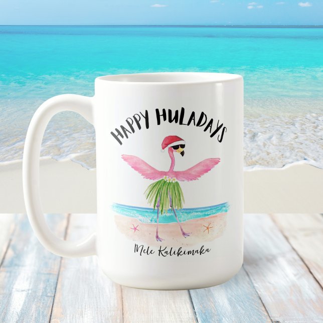 Happy Huladays Flamingo Santa Beach Christmas Coffee Mug (Creator Uploaded)