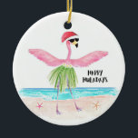 Happy Huladays Flamingo Tropical Beach Christmas Ceramic Tree Decoration<br><div class="desc">Add some tropical charm to your Christmas with this 'Happy Huladays' ornament featuring a pink flamingo sporting a Santa hat hula dancing by the sea. This eye-catching ornament captures the whimsical spirit of the holiday season and a fun beach vacation vibe all in one. Personalise it to make it extra...</div>