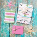 Happy Huladays Flamingo Tropical Beach Christmas Wrapping Paper Sheet<br><div class="desc">Give your gifts a colourful, tropical touch with these 'Happy Huladays Flamingo' holiday wrapping paper sheets. Featuring a flamingo in a Santa hat hula dancing on the beach, a bright and cheerful solid pink, and a festive stripe pattern that will ensure your gifts are stylish and sure to stand out....</div>