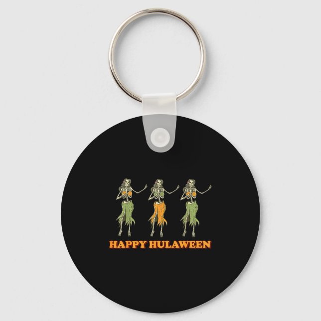 Happy Hulaween Hawaii Themed Halloween Skeleton Vi Key Ring (Front)