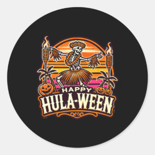 Happy Hulaween Spooky Halloween Island Skeleton Hu Classic Round Sticker
