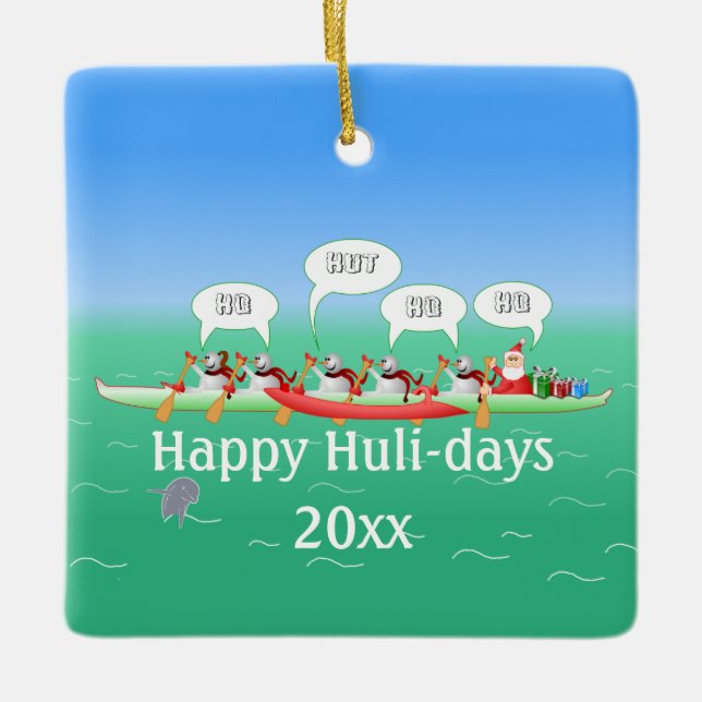 Happy Huli-days Ceramic Tree Decoration (Front)