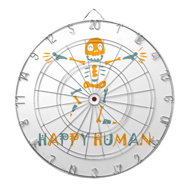 Happy human skeleton ceramic tile dartboard (Front)