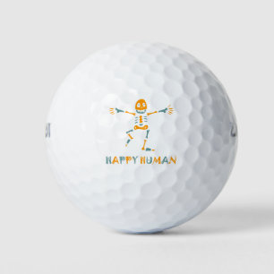 Happy human skeleton ceramic tile golf balls