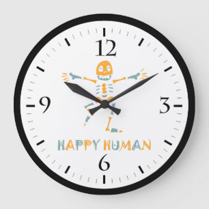 Happy human skeleton ceramic tile large clock