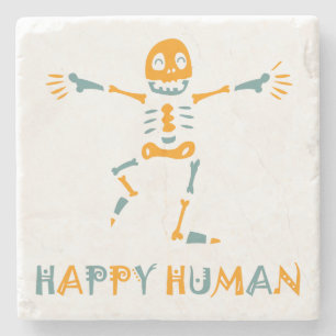 Happy human skeleton stone coaster