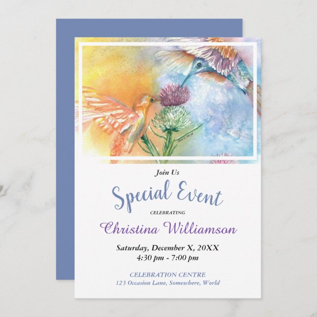 HAPPY HUMMING BIRDS PARTY EVENT INVITE (Front/Back)