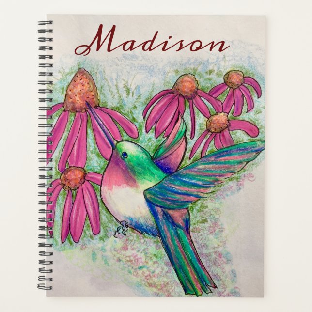 Happy Hummingbird Bright Pink Coneflowers Planner (Front)