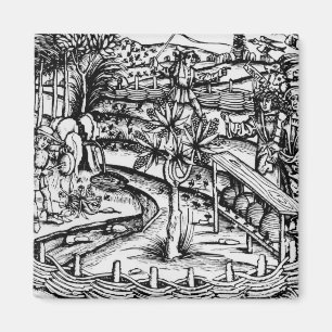 Happy husbandsmen tending bees, illustration from magnet