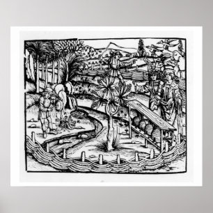 Happy husbandsmen tending bees, illustration from poster