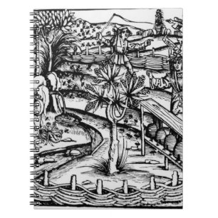 Happy husbandsmen tending bees, illustration from spiral notebook