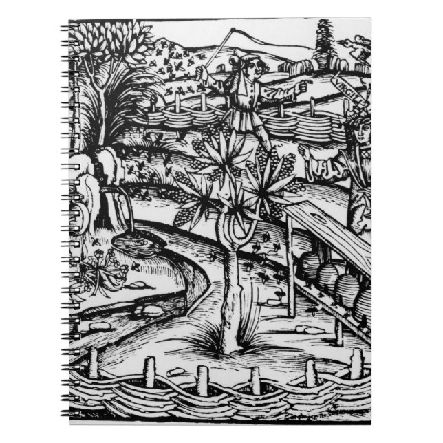 Happy husbandsmen tending bees, illustration from spiral notebook (Front)