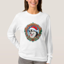 Happy Huslky Dog Inside Festive Christmas Wreath