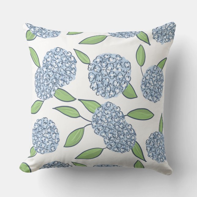 Happy Hydrangeas Preppy Coastal Decor Cushion (Front)