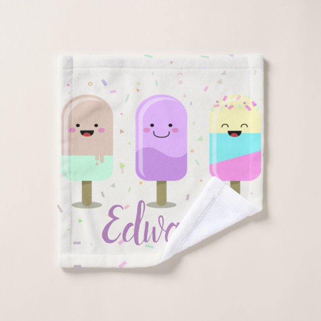 Happy Ice Cream Smiling Bars & Popsicles Bath Towel Set (Wash Cloth)