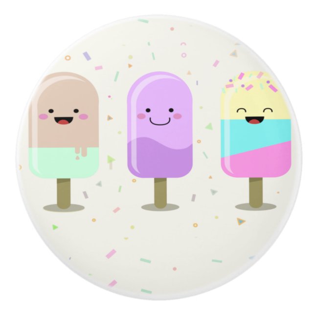 Happy Ice Cream Smiling Bars & Popsicles Ceramic Knob (Front)