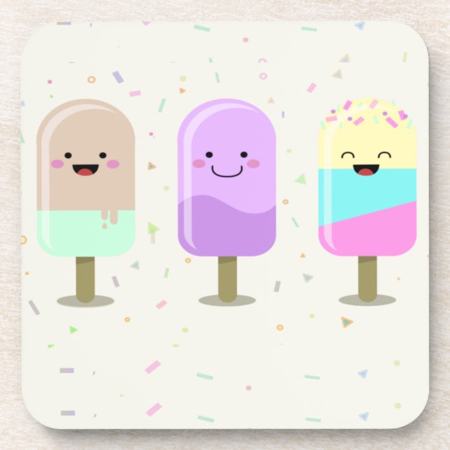 Happy Ice Cream Smiling Bars & Popsicles Coaster (Front)