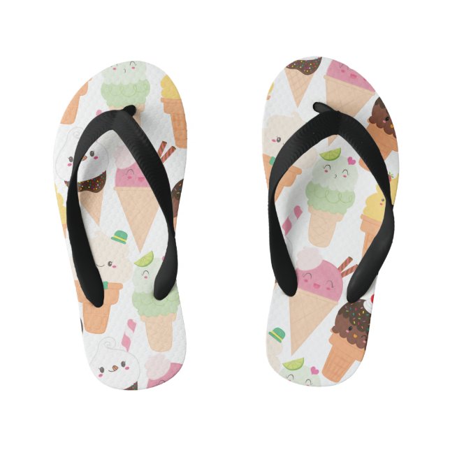 Happy Ice Creams, White Background Kid's Jandals (Footbed)