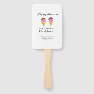 Happy Icecream add name website social media Hand Fan