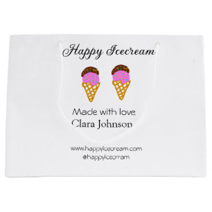 Happy Icecream add name website social media  Large Gift Bag